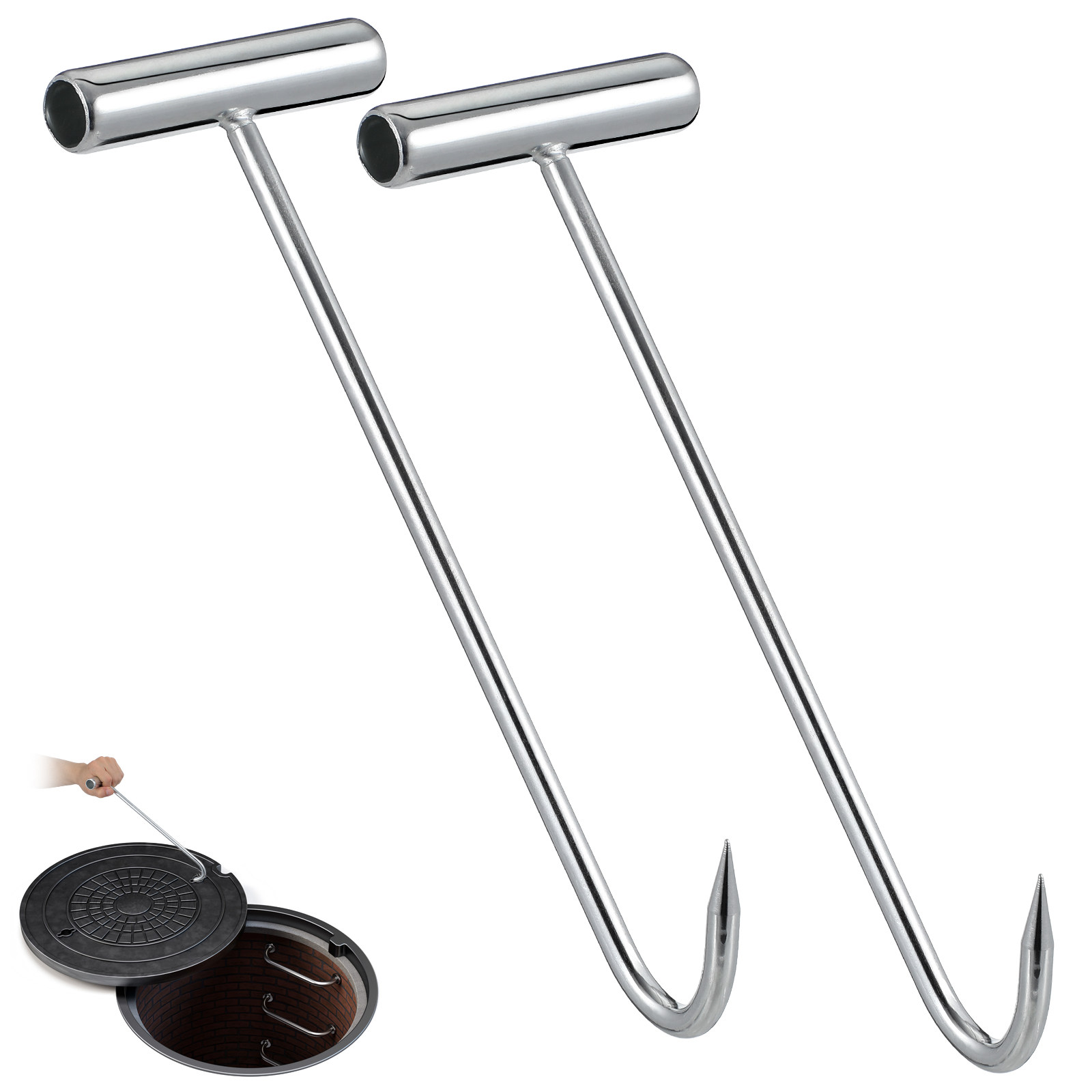 Manhole Cover Lifting - 2 Ganchos para Tapas de Alcantarilla,